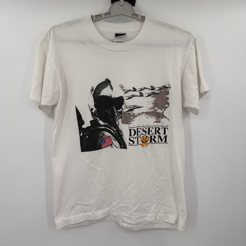 Vintage 1991‎ Operation Desert Storm T-Shirt Screen Stars Best White Large USA